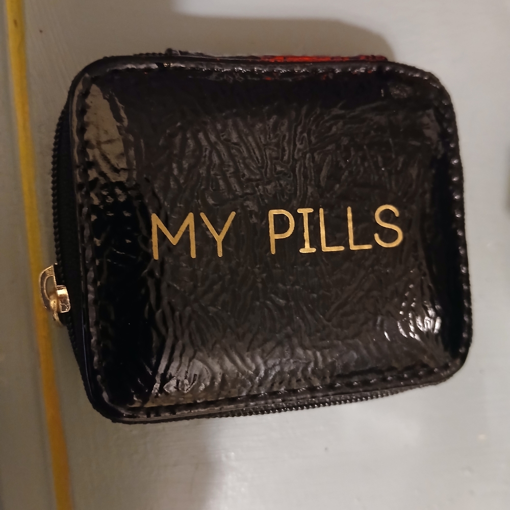 Black Pill Case with Gold Lettering